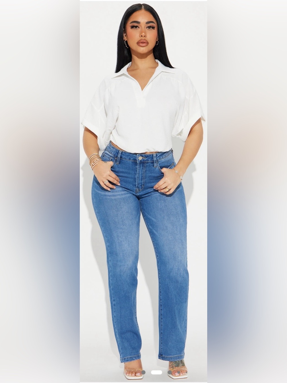 Fashion Nova Breeze Day Blouse White Collared Peplum Top S